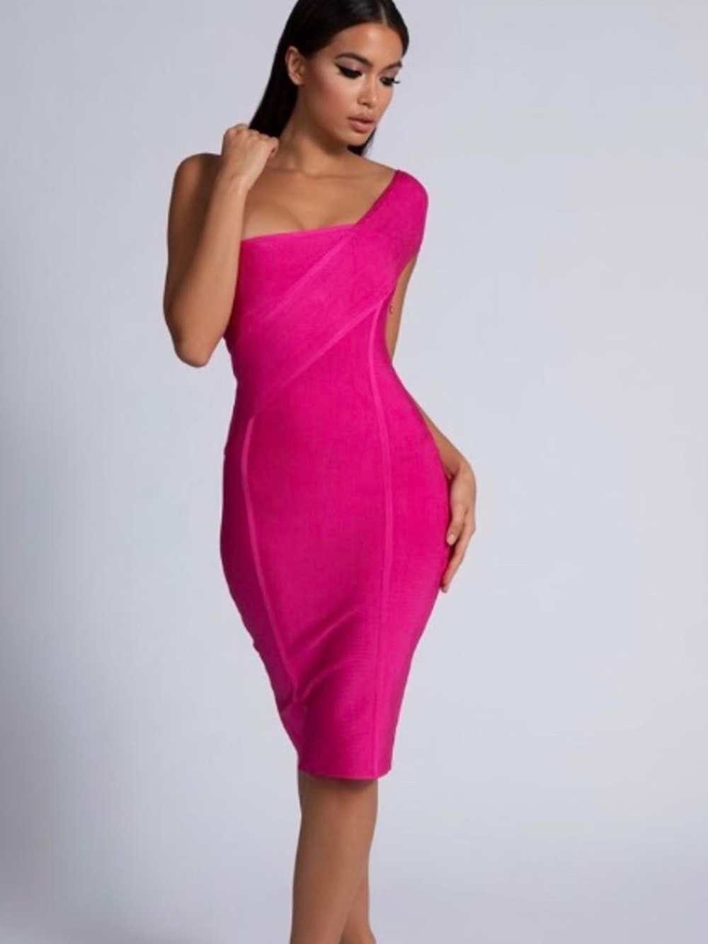 Meshki One-Shoulder Fuchsia Bodycon Dress